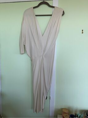Vintage Alberta Ferretti Cream V-Neck Grecian Assymetrical Women’s Dress 4